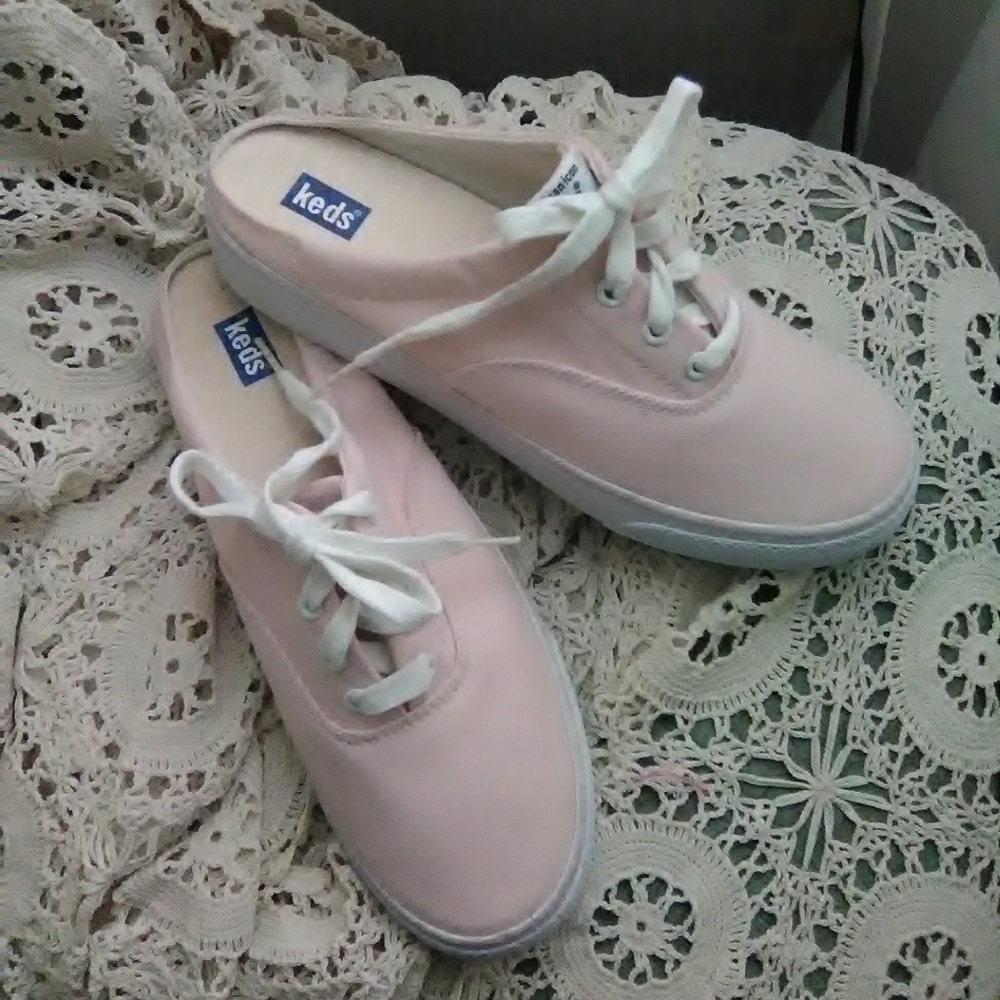 Keds light pink slip on mule sneakers